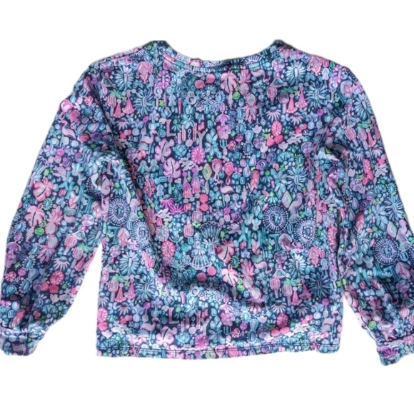 Lilly Pulitzer Mini Kamala Abstract Floral Crew Neck Sweatshirt Pink Blue sz 14 - Picture 2 of 6